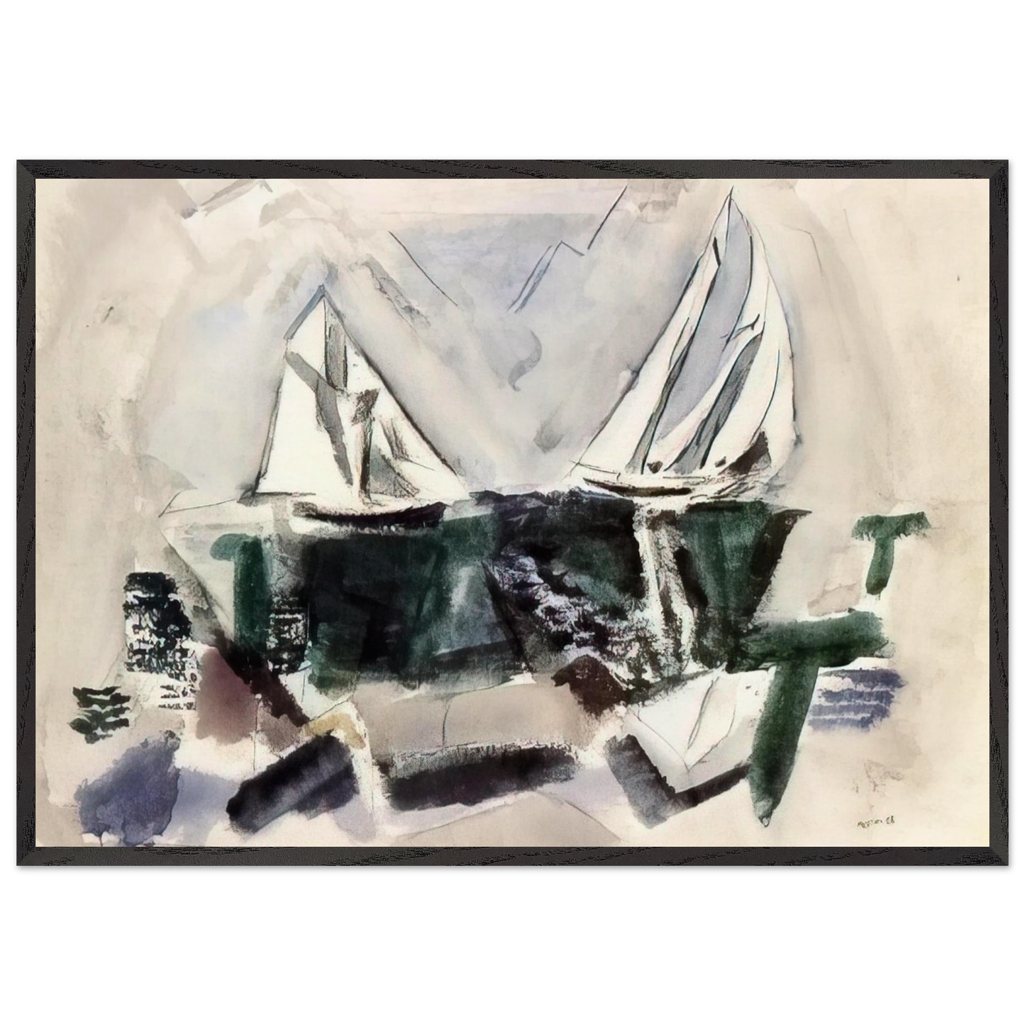 Schooner Yachts Deer Isle Maine - 1928 - John Marin 70x100 cm / 28x40 inches Framed Art Print – Black Wooden Frame