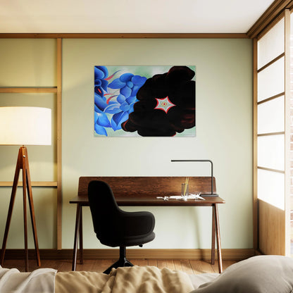 Black Hollyhock - Blue Larkspur - Georgia O'Keeffe Brushed Aluminum Print - 70x100 cm / 28x40 inches | Georgia O'Keeffe Aluminum Print | Georgia O'Keeffe Prints