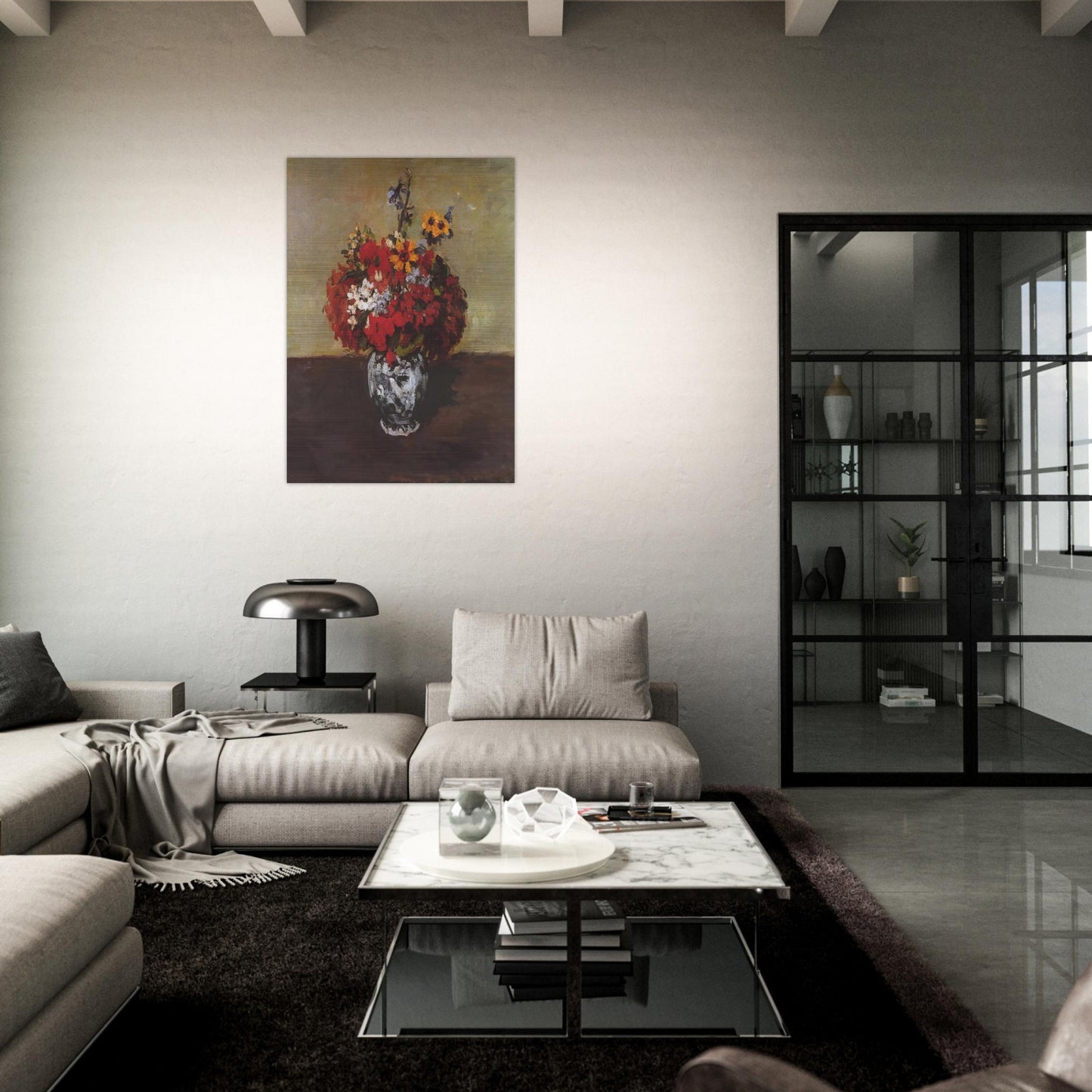 Dahlias In A Delft Vase - Paul Cézanne Brushed Aluminum Print - 70x100 cm / 28x40 inches | Paul Cézanne Aluminum Print | Paul Cézanne Prints