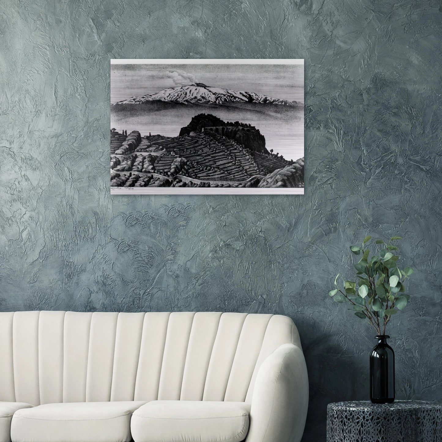 CASTEL MOLA AND MOUNT ETNA SICILY DECEMBER 1932 1932 - MC Escher Brushed Aluminum Print - 70x100 cm / 28x40 inches | MC Escher Aluminum Print | MC Escher Prints