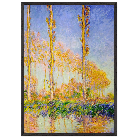 Poplars Autumn Pink Effect - claude monet 70x100 cm / 28x40 inches Framed Art Print – Black Wooden Frame