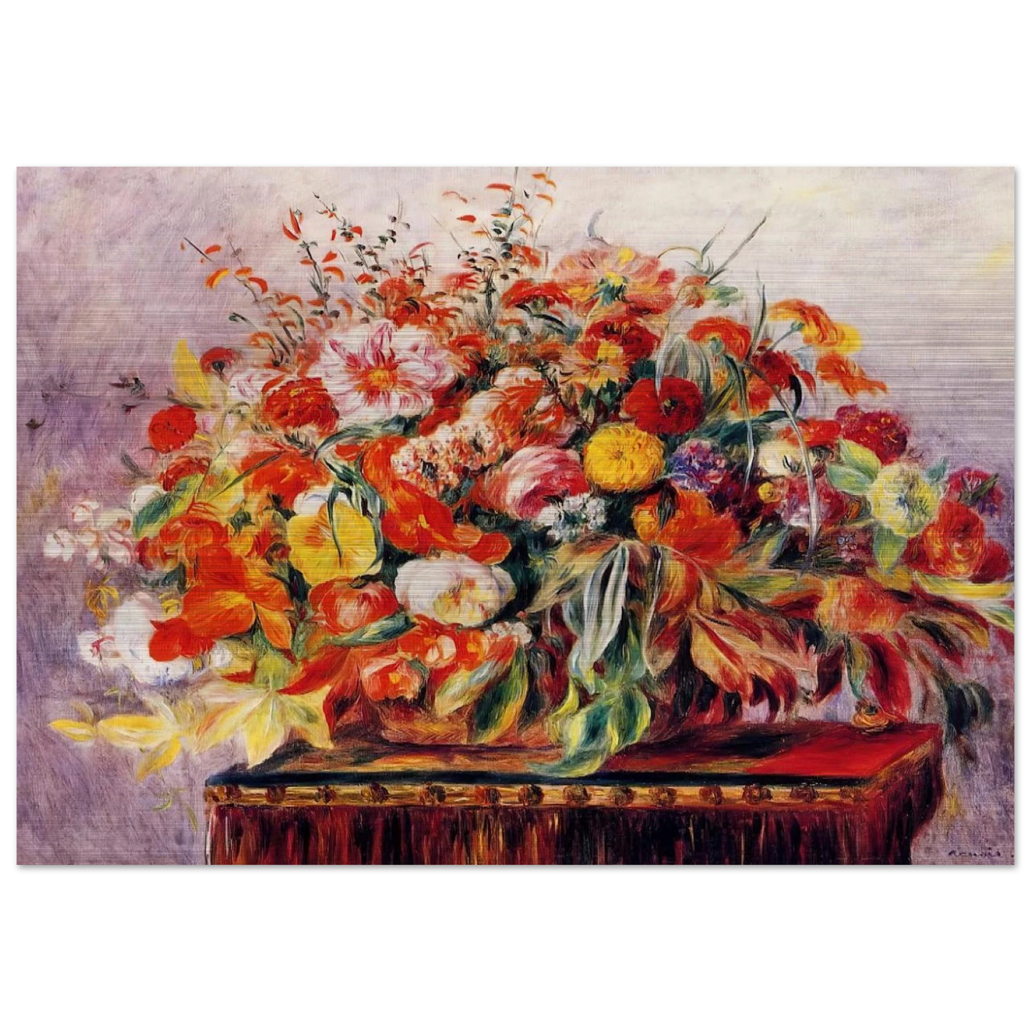 Basket of Flowers - Pierre-Auguste Renoir Brushed Aluminum Print - 70x100 cm / 28x40 inches | Pierre-Auguste Renoir Aluminum Print | Pierre-Auguste Renoir Prints
