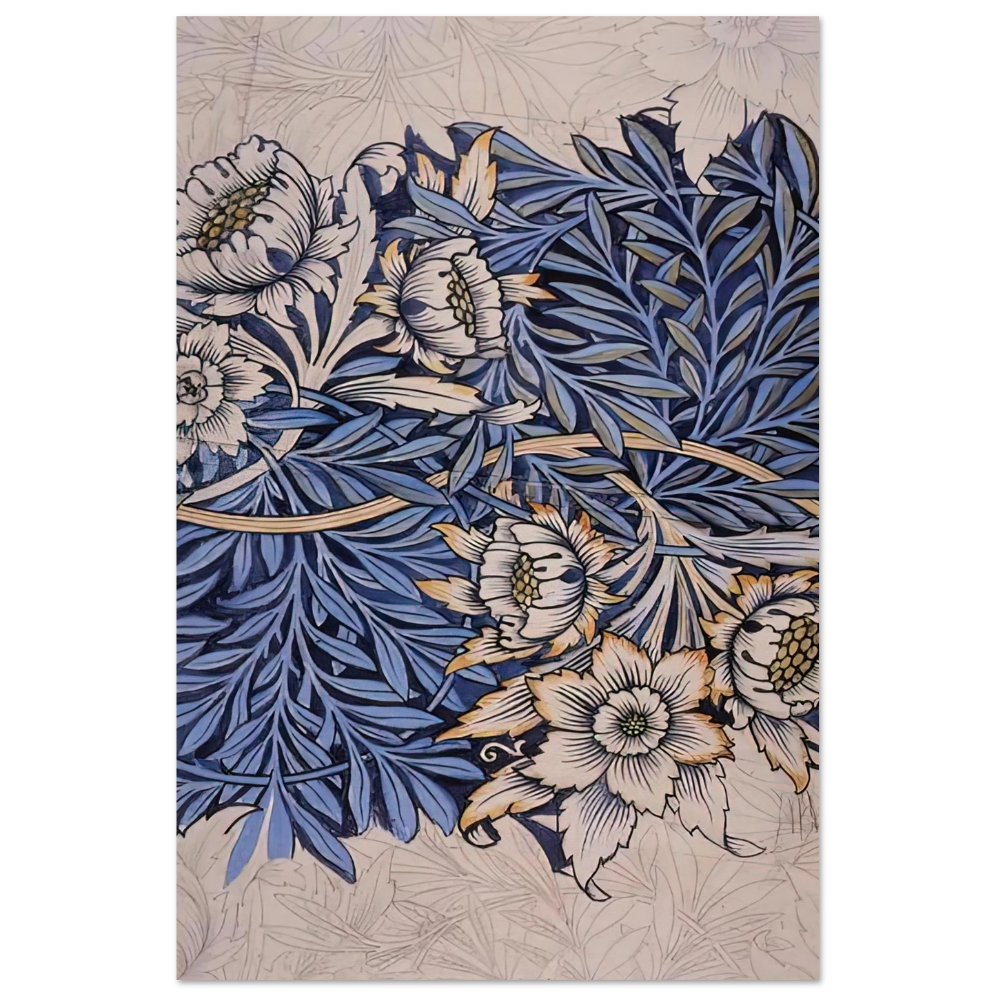 William Morris - DESIGN FOR TULIP AND WILLOW INDIGO DISCHARGE WOOD BLOCK PRINTED FABRIC 1873 Fine Art Poster