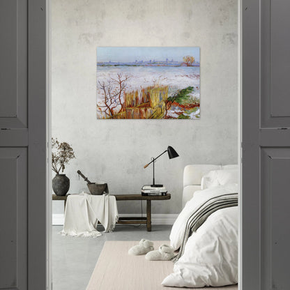 Snowy Landscape with Arles in the Background - Vincent van Gogh Brushed Aluminum Print - 70x100 cm / 28x40 inches | Vincent van Gogh Aluminum Print | Vincent van Gogh Prints