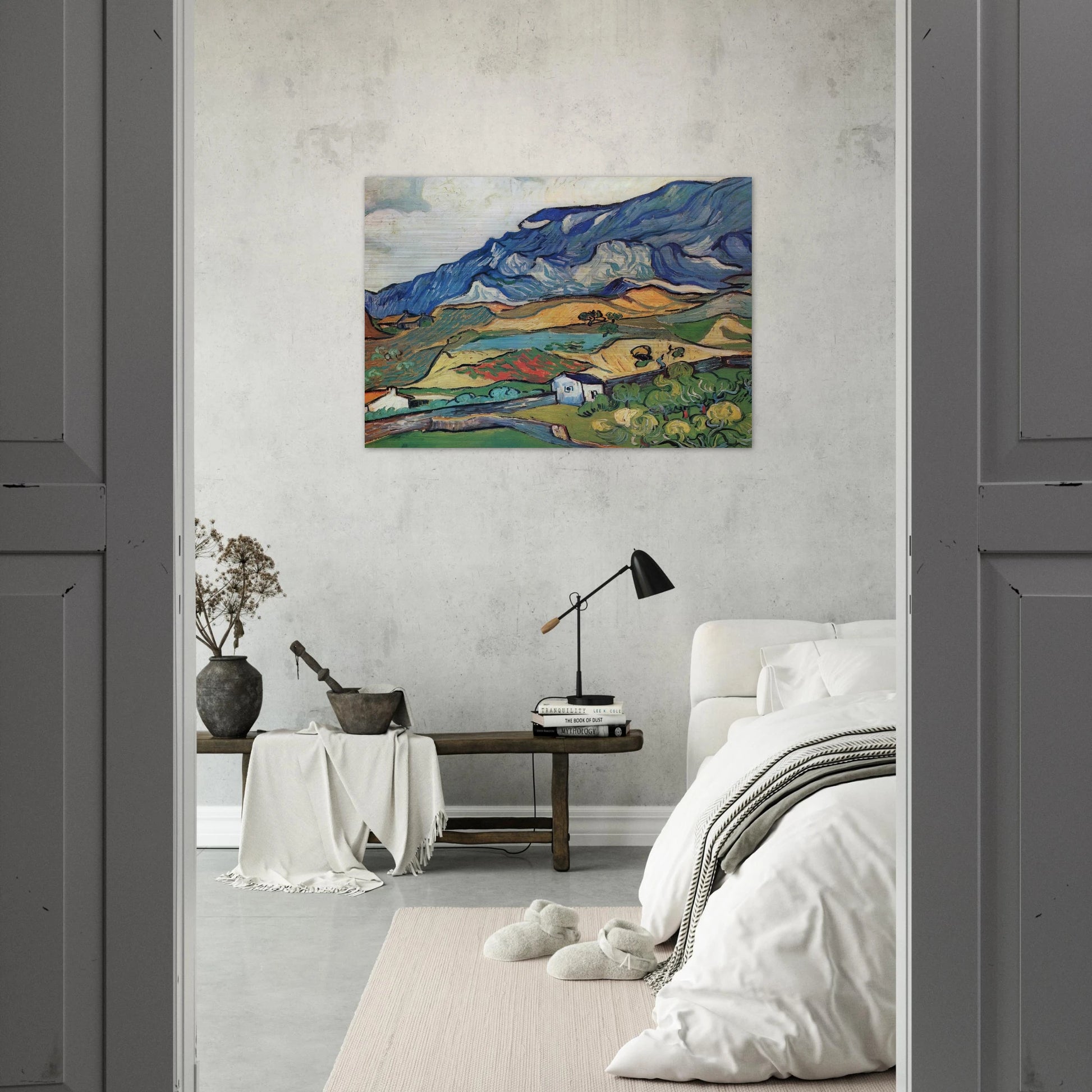 Les Alpilles, Mountain Landscape near South-Reme - Vincent van Gogh Brushed Aluminum Print - 70x100 cm / 28x40 inches | Vincent van Gogh Aluminum Print | Vincent van Gogh Prints