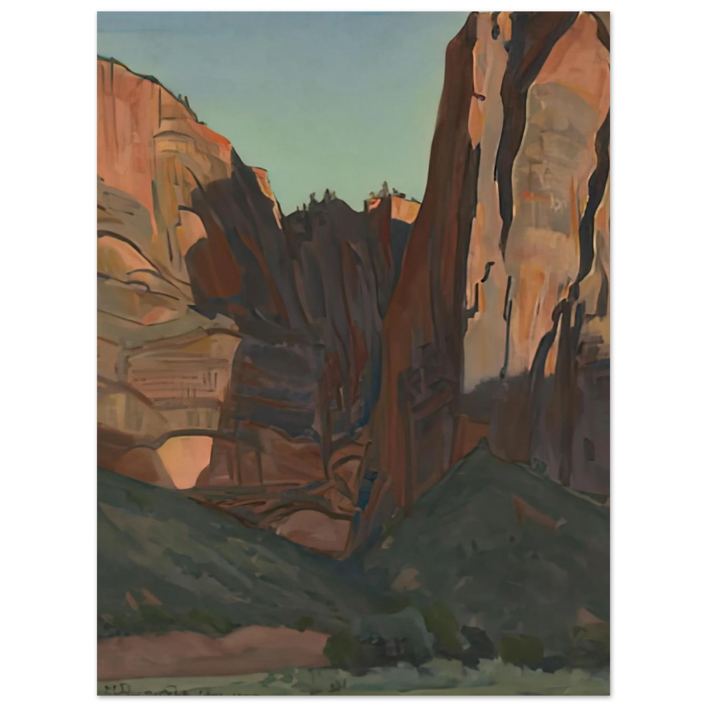 Maynard Dixon - NOTCH IN THE WALL ZION NATIONAL PARK AUGUST 1933 1933 Wall art - 20x25 cm / 8x10 inches - Premium Wooden Framed Poster With Fine Art Paper-canvas - Black frame