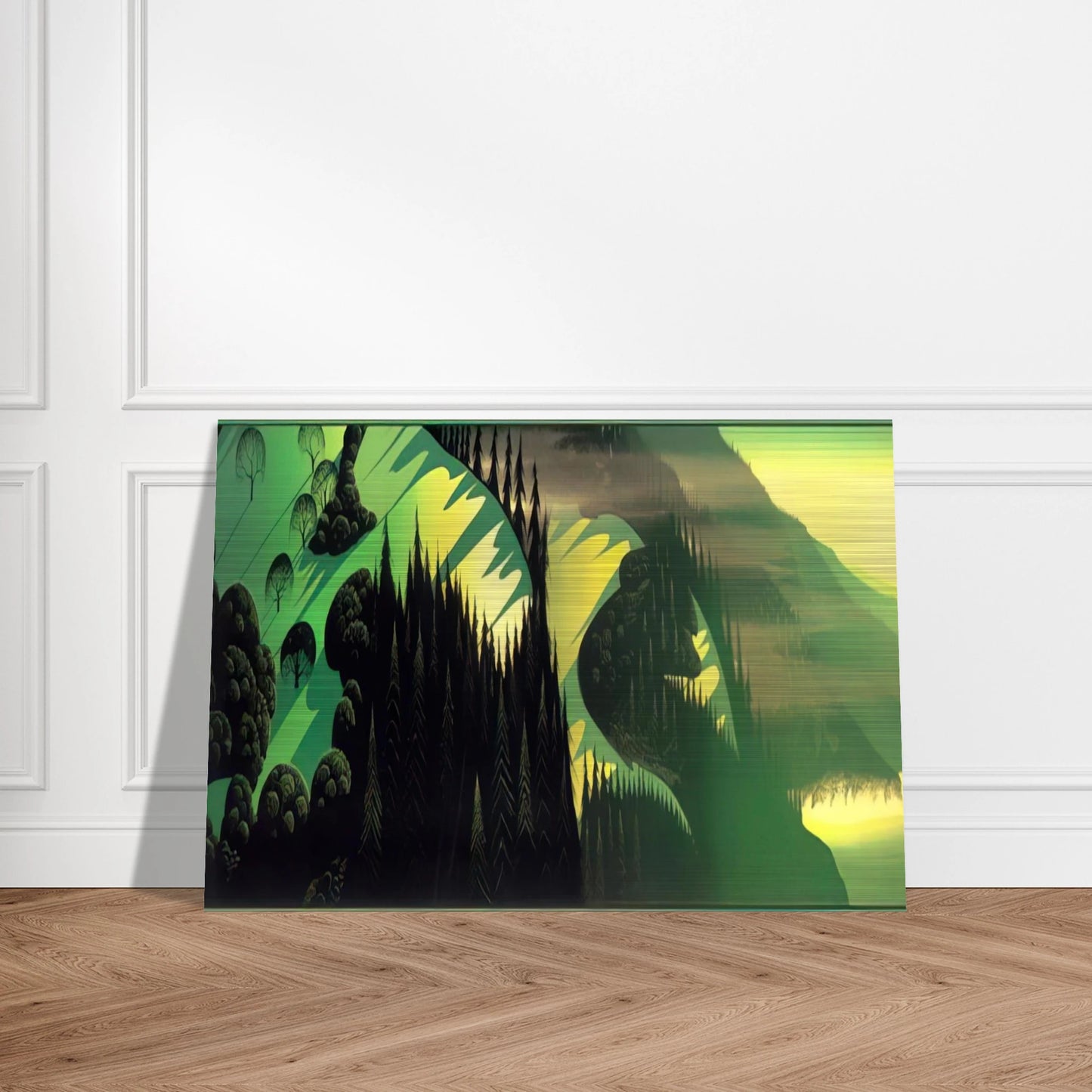 Three Pastures by the Sea - Eyvind Earle Brushed Aluminum Print - 70x100 cm / 28x40 inches | Eyvind Earle Aluminum Print | Eyvind Earle Prints