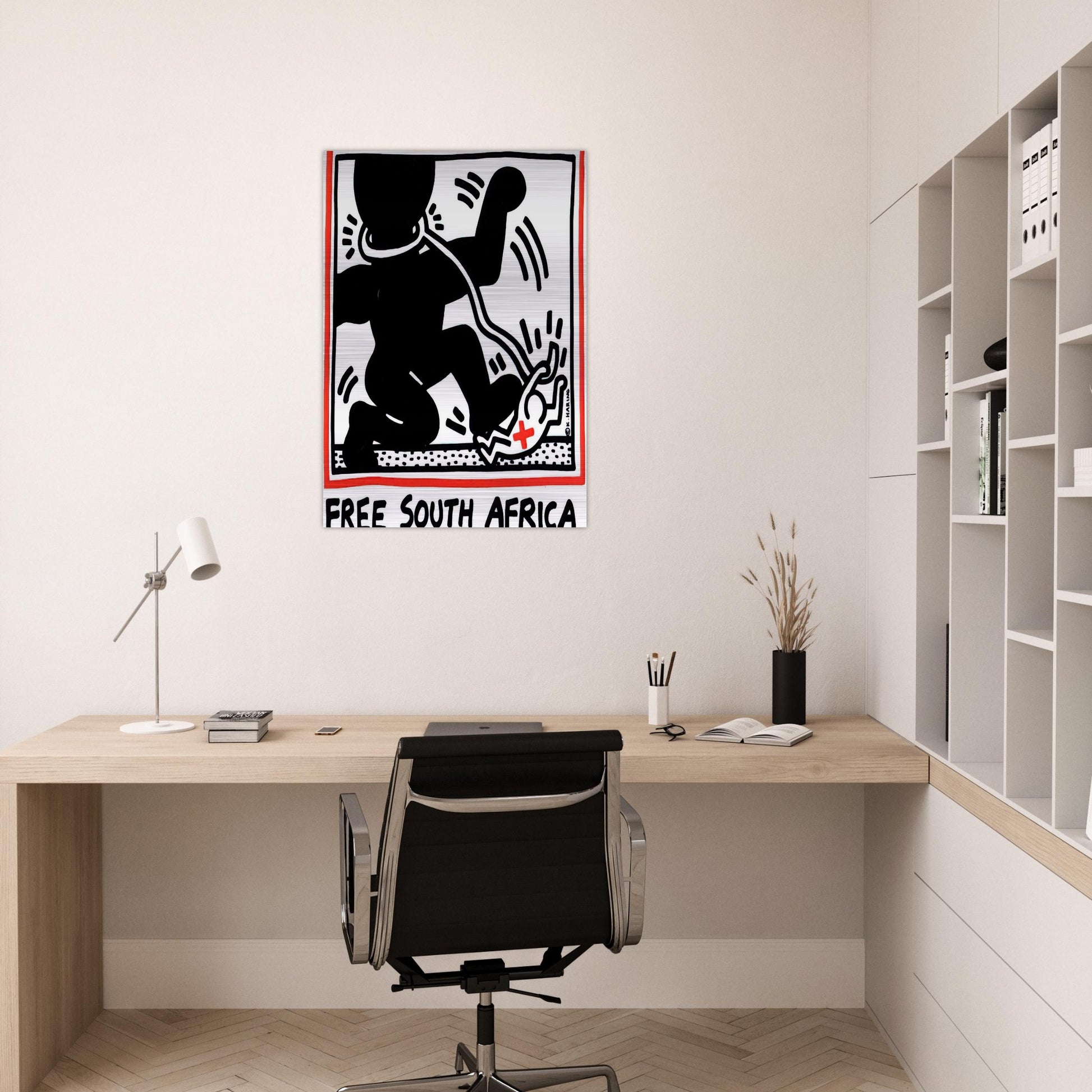FREE SOUTH AFRICA 1985 - Keith Haring Brushed Aluminum Print - 70x100 cm / 28x40 inches | Keith Haring Aluminum Print | Keith Haring Prints