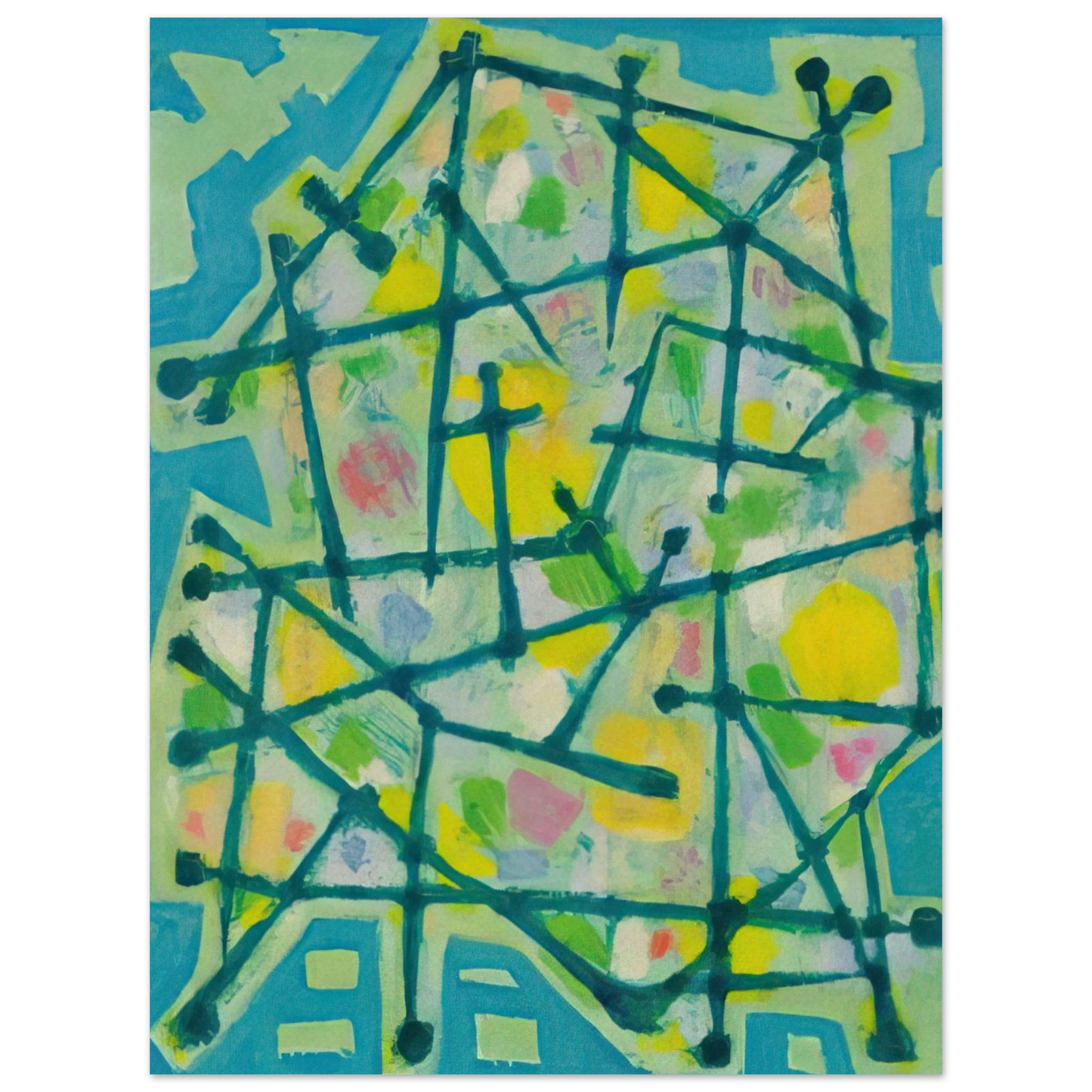 Alfred Manessier - Blue-Green Lines on Aqua Background - 1953  75x100 cm / 30x40inches Fine Art Poster