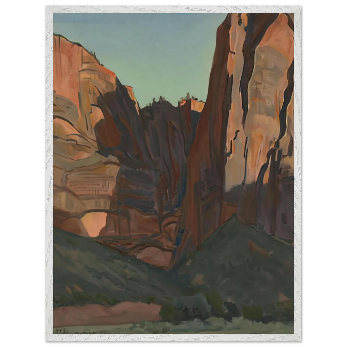 Maynard Dixon - NOTCH IN THE WALL ZION NATIONAL PARK AUGUST 1933 1933 Wall art - 50x70 cm / 20x28 inches - Premium Wooden Framed Poster With Fine Art Paper-canvas - White frame