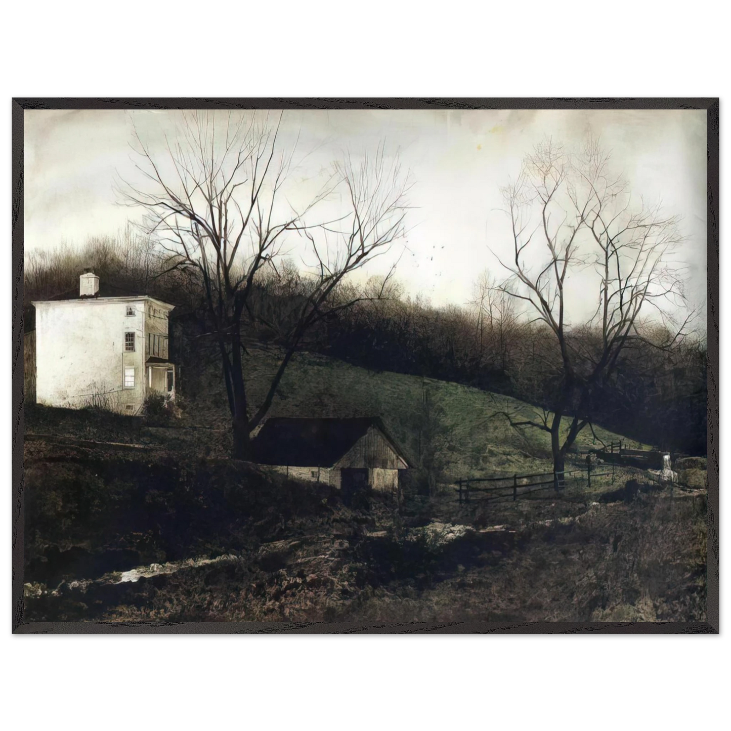 Andrew Wyeth - EVENING AT KUERNERS Wall Art - 60x80 cm / 24x32 inches - Premium Wooden Framed Poster With Fine Art Paper-canvas - White frame