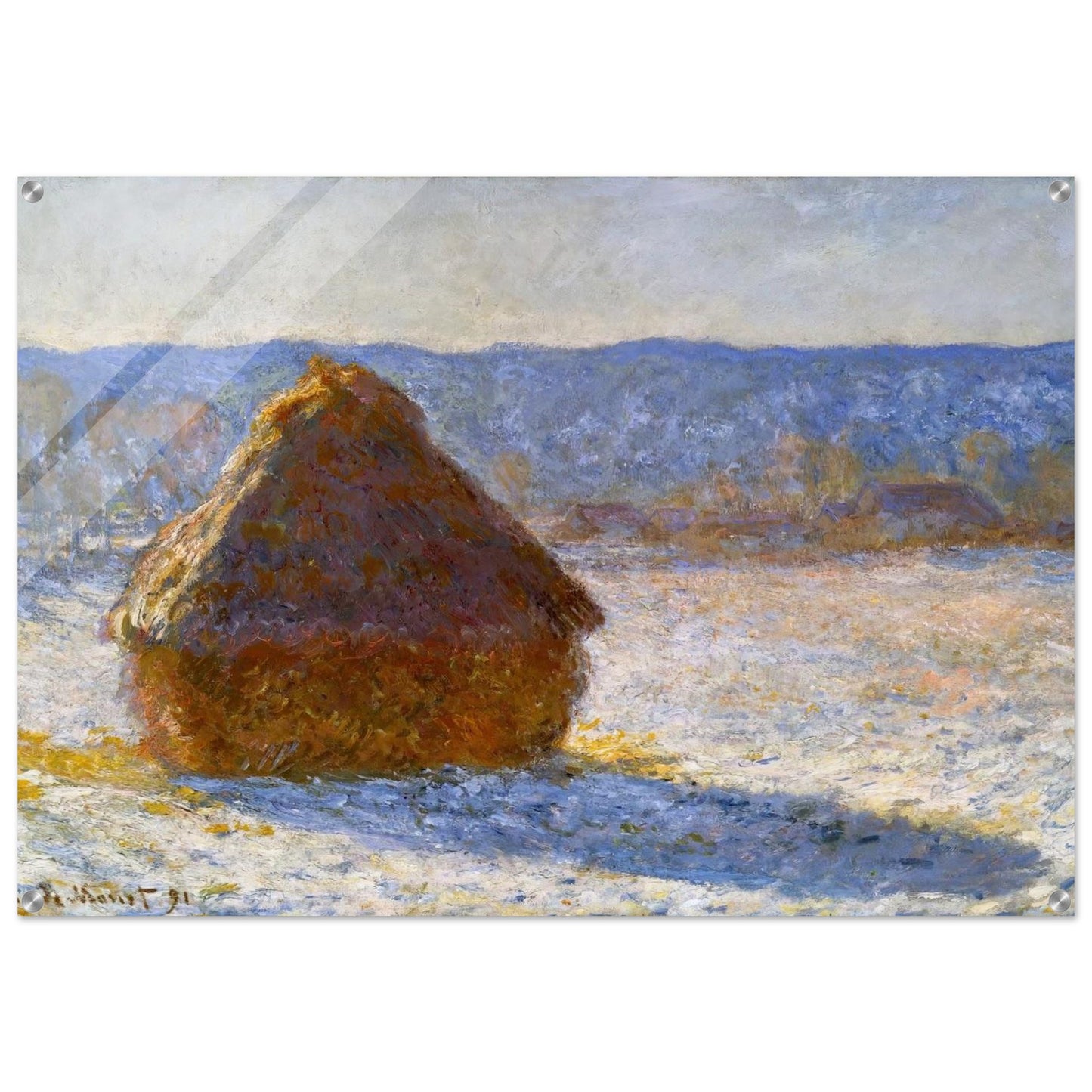 Grainstack, Snow Effect, Morning - claude monet Acrylic Print - 70x100 cm / 28x40″ inches | claude monet Wall Art | claude monet Prints
