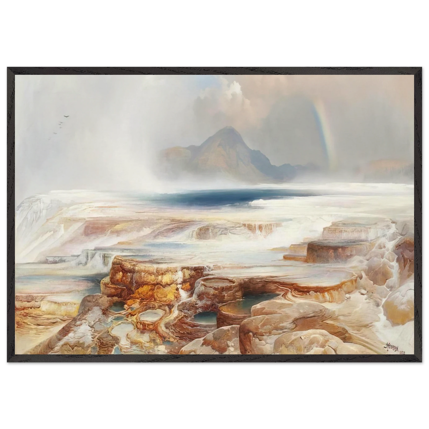 Hot Springs of the Yellowstone - Thomas Moran 70x100 cm / 28x40 inches Framed Art Print – Black Wooden Frame