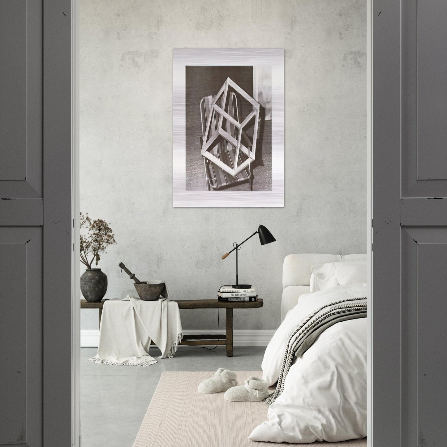 CUBE ON LAWNCHAIR - Gerhard Richter Brushed Aluminum Print - 70x100 cm / 28x40 inches | Gerhard Richter Aluminum Print | Gerhard Richter Prints