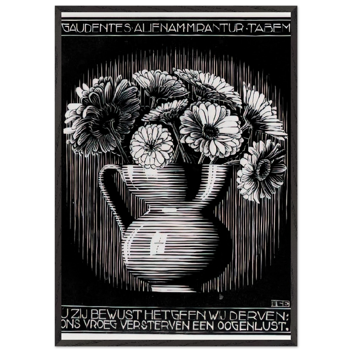 EMBLEMATA VASE - MC Escher 70x100 cm / 28x40 inches Framed Art Print – Black Wooden Frame | Maurits Cornelis Escher Prints