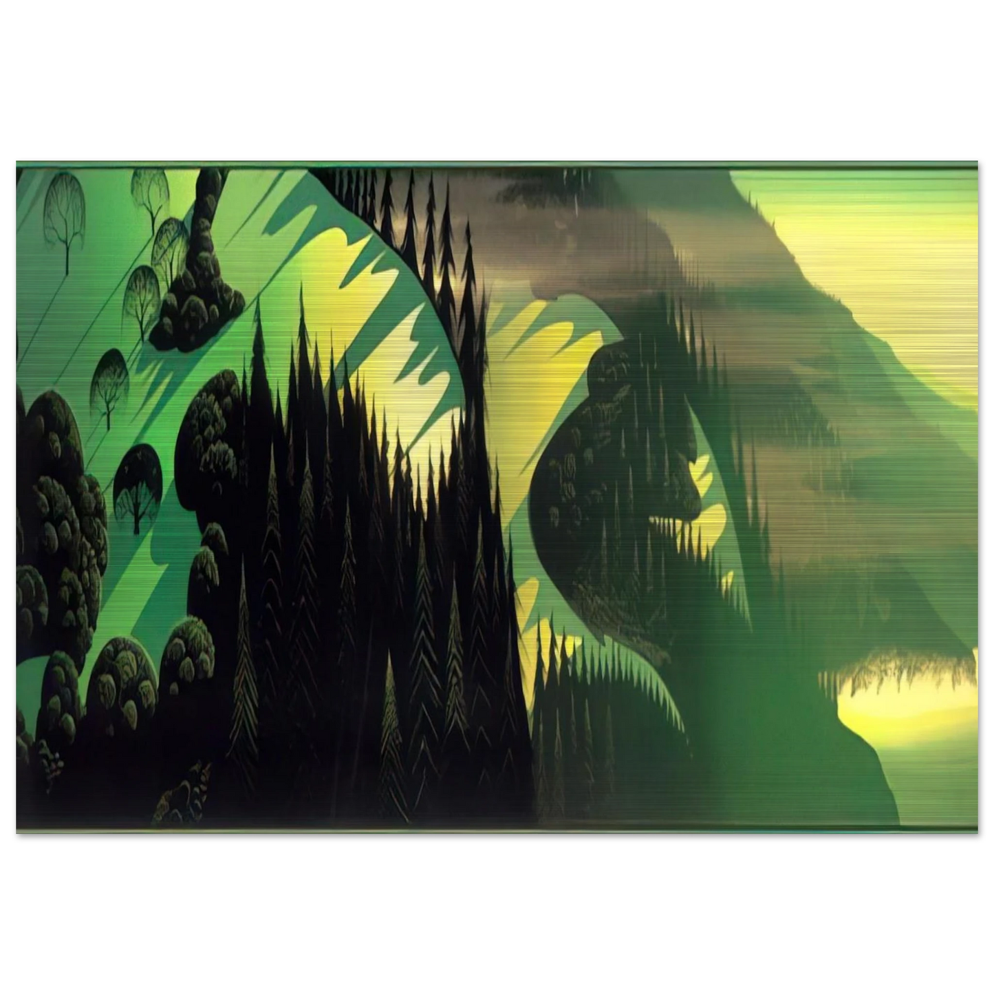 Three Pastures by the Sea - Eyvind Earle Brushed Aluminum Print - 70x100 cm / 28x40 inches | Eyvind Earle Aluminum Print | Eyvind Earle Prints