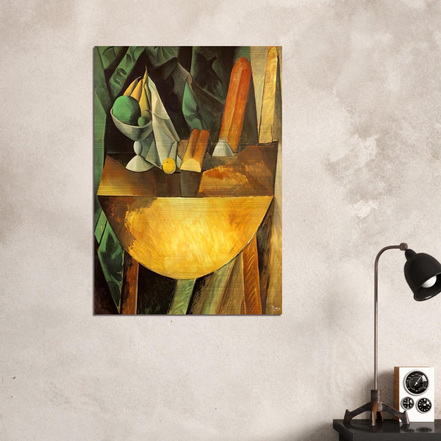 Bread and dish with fruits on the table - Pablo Picasso Brushed Aluminum Print - 70x100 cm / 28x40 inches | Pablo Picasso Aluminum Print | Pablo Picasso Prints