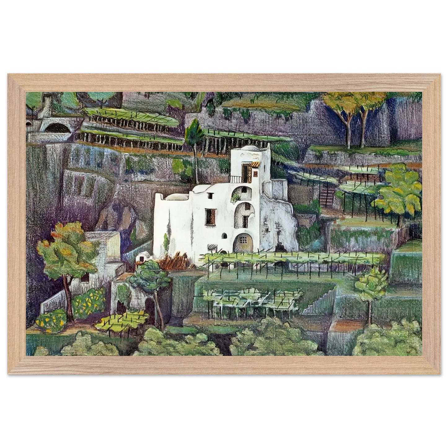 MC Escher - FARMHOUSE RAVELLO COLOUR Wall Art - 30x40 cm / 12x16 inches - Premium Wooden Framed Poster With Fine Art Paper-canvas - White frame