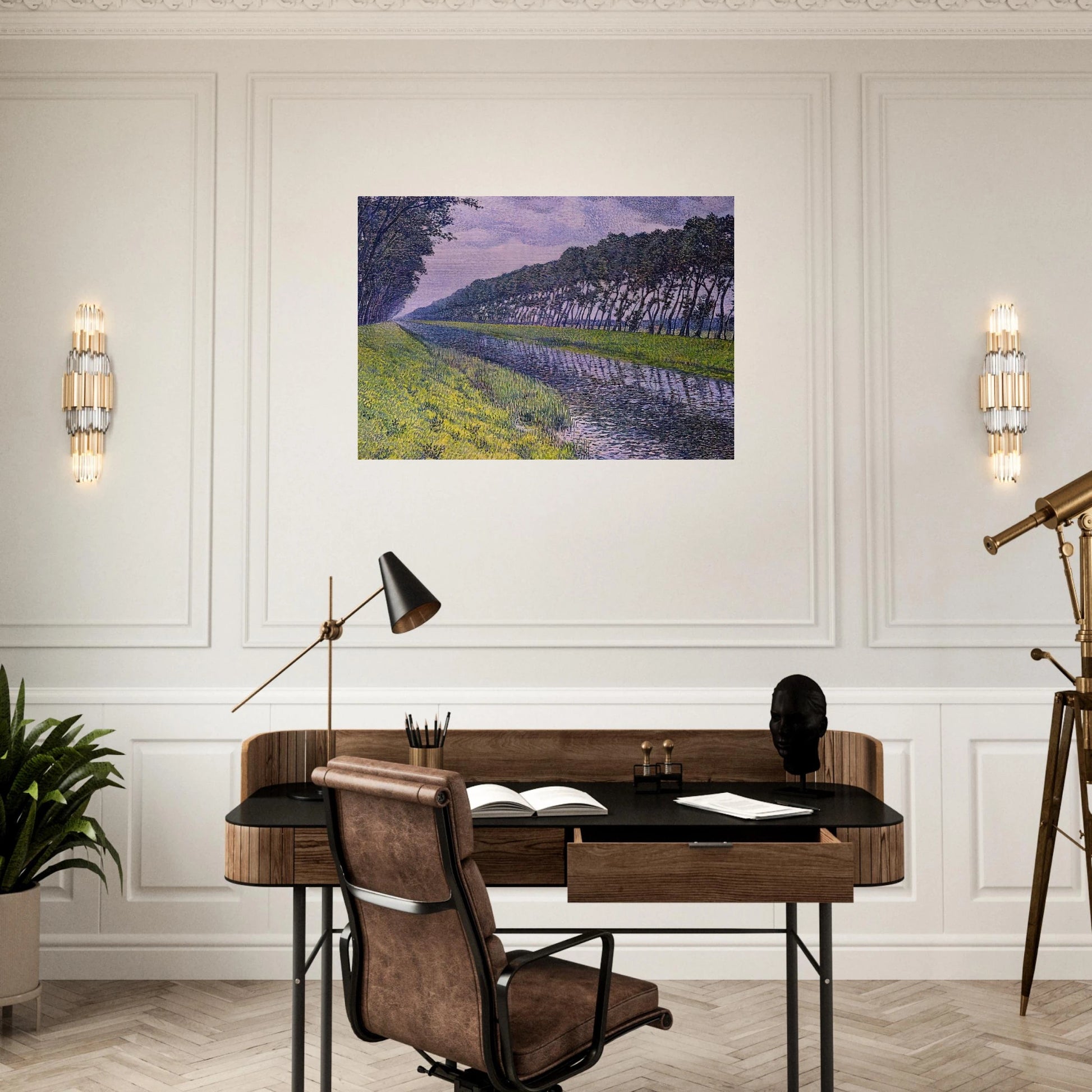 CANAL IN FLANDERS 1894 1 - Theo van Rysselberghe Brushed Aluminum Print - 70x100 cm / 28x40 inches | Theo van Rysselberghe Aluminum Print | Theo van Rysselberghe Prints