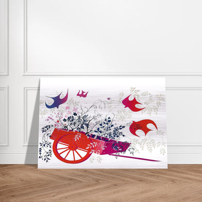 Red Wagon & Foliage - Eyvind Earle Brushed Aluminum Print - 70x100 cm / 28x40 inches | Eyvind Earle Aluminum Print | Eyvind Earle Prints