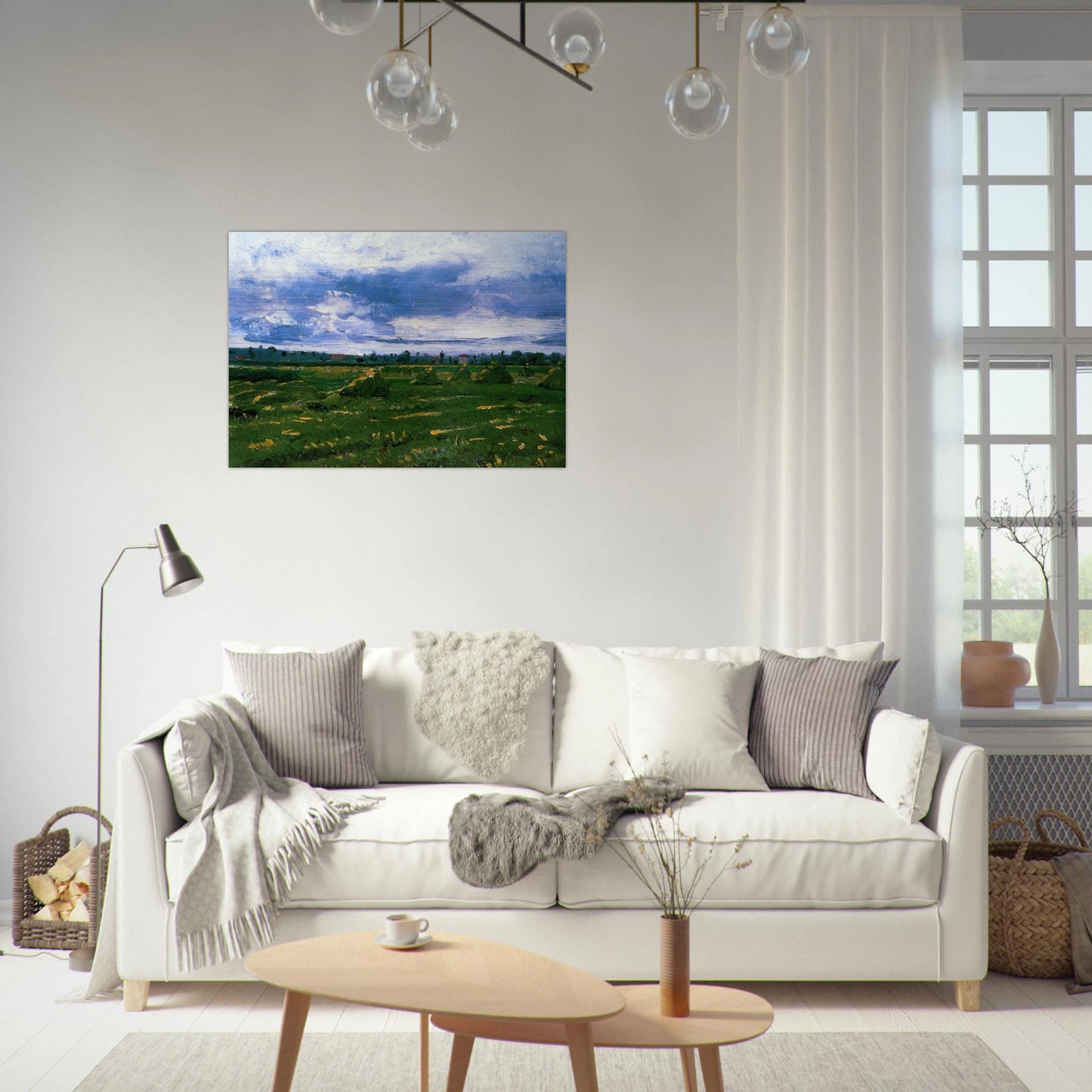 Wheat Fields with Stacks - Vincent van Gogh Brushed Aluminum Print - 70x100 cm / 28x40 inches | Vincent van Gogh Aluminum Print | Vincent van Gogh Prints