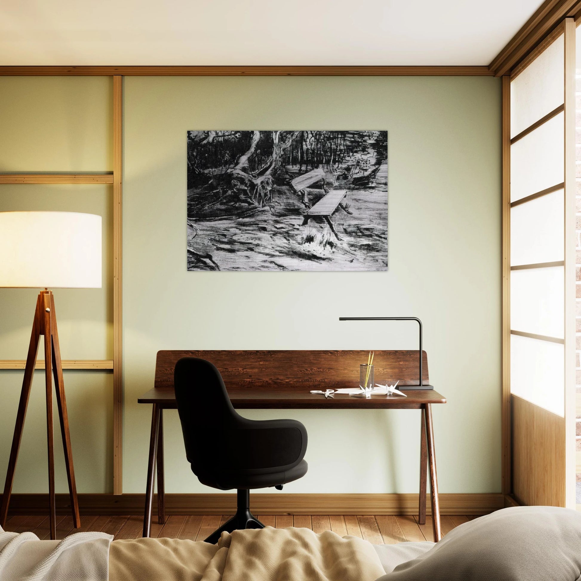 Bench in a Wood - Vincent van Gogh Brushed Aluminum Print - 70x100 cm / 28x40 inches | Vincent van Gogh Aluminum Print | Vincent van Gogh Prints
