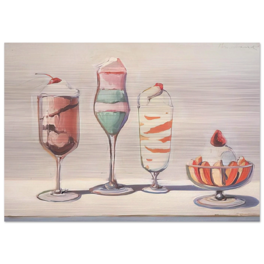 Four Sundaes - Pop Art - Wayne Thiebaud Brushed Aluminum Print - 70x100 cm / 28x40 inches | Wayne Thiebaud Aluminum Print | Wayne Thiebaud Prints