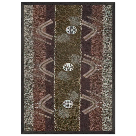 Ground and Body Designs Used in Ceremonies at Arranki on Mt Allan Station - 1982 - Clifford Possum Tjapaltjarri 70x100 cm / 28x40 inches Framed Art Print – Black Wooden Frame