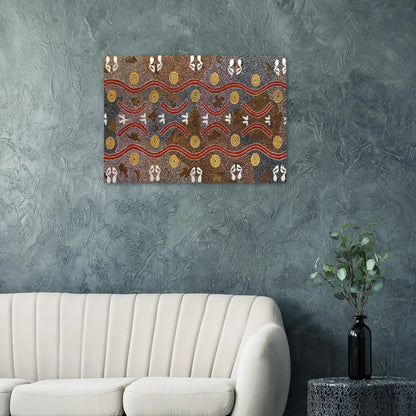 Possum Dreaming - Native Art - Clifford Possum Tjapaltjarri Brushed Aluminum Print - 70x100 cm / 28x40 inches | Clifford Possum Tjapaltjarri Aluminum Print | Clifford Possum Tjapaltjarri Prints