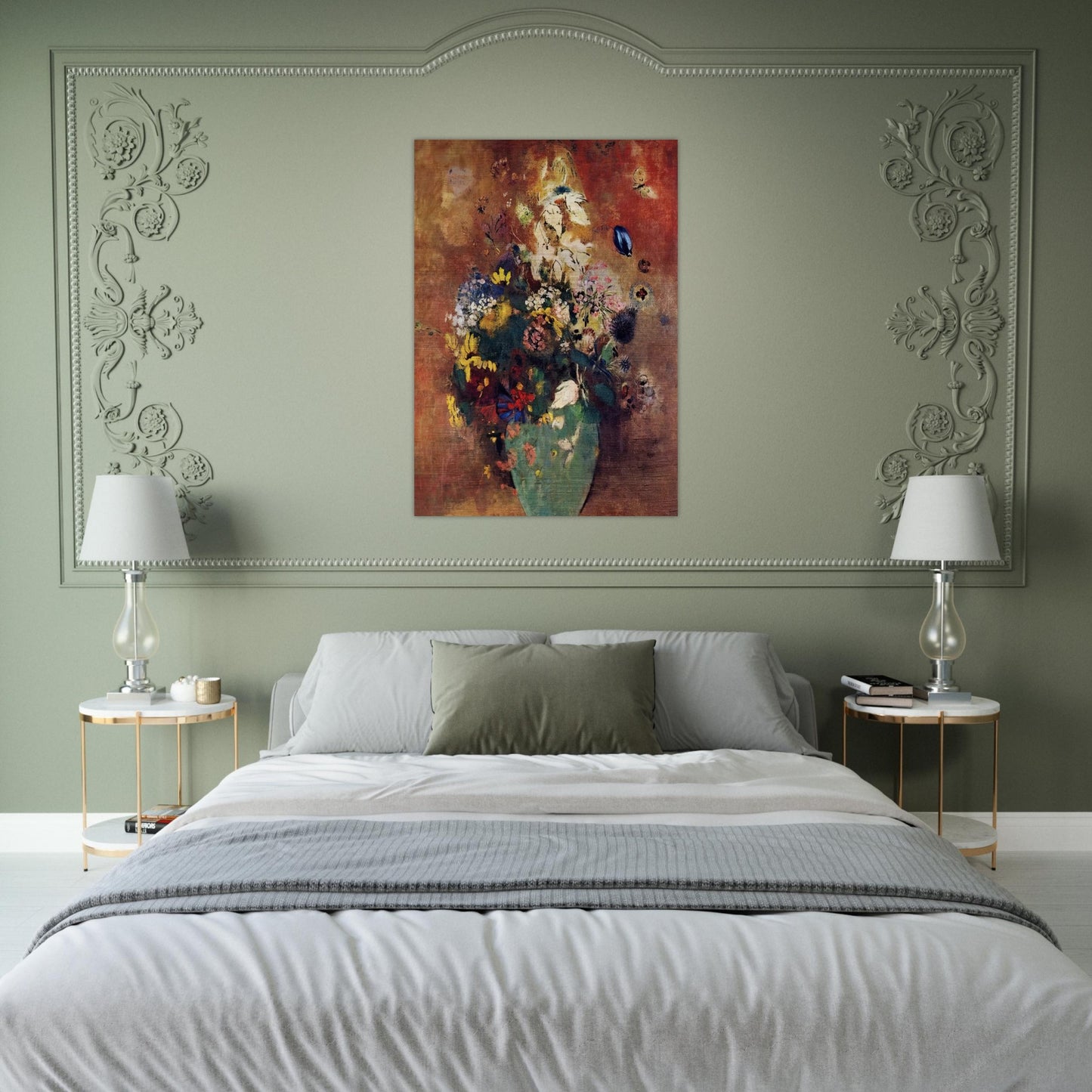 GREEN VASE - Odilon Redon Brushed Aluminum Print - 70x100 cm / 28x40 inches | Odilon Redon Aluminum Print | Odilon Redon Prints