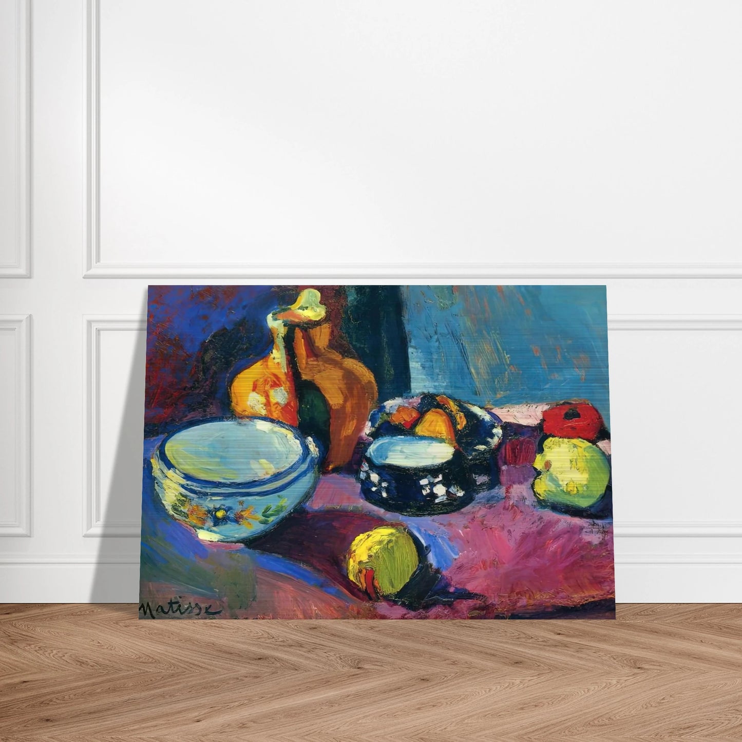 DISHES AND FRUIT ON A RED AND BLACK CARPET 1901 - Henri Matisse Brushed Aluminum Print - 70x100 cm / 28x40 inches | Henri Matisse Aluminum Print | Henri Matisse Prints