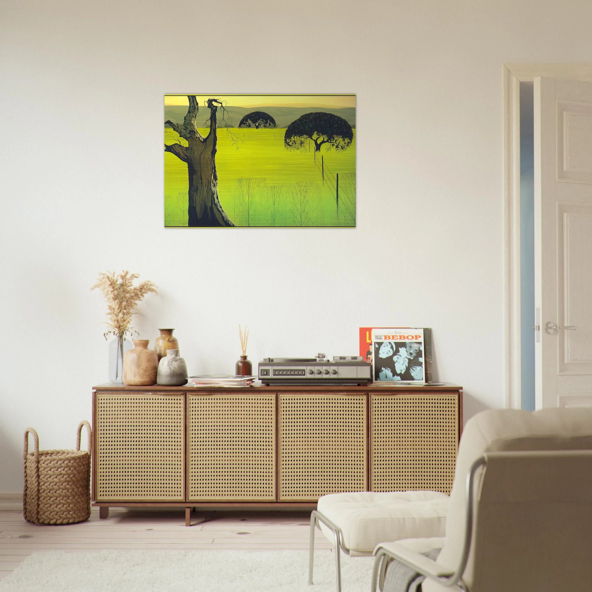 Mustard Field - Eyvind Earle Brushed Aluminum Print - 70x100 cm / 28x40 inches | Eyvind Earle Aluminum Print | Eyvind Earle Prints