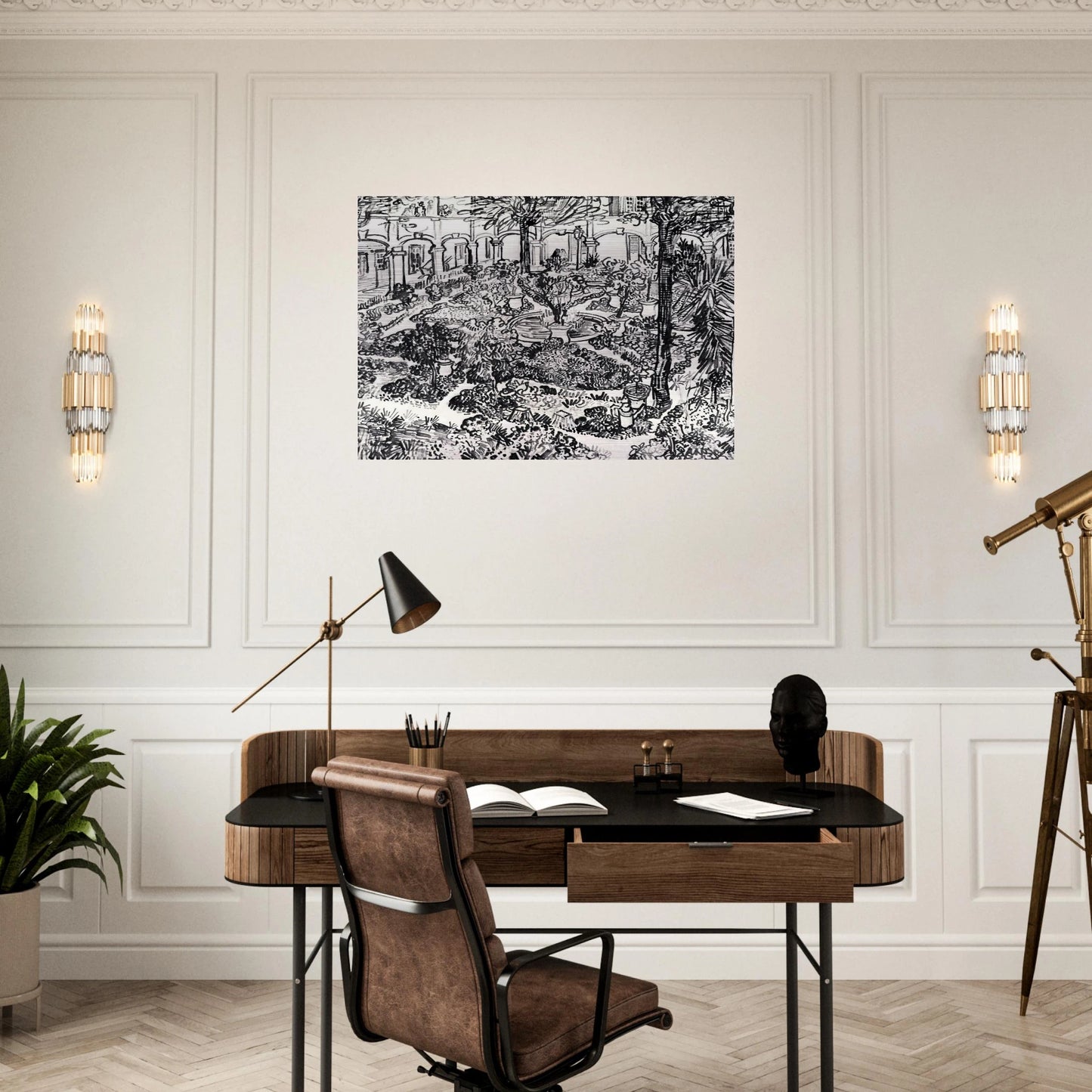 The Courtyard of the Hospital at Arles - Vincent van Gogh Brushed Aluminum Print - 70x100 cm / 28x40 inches | Vincent van Gogh Aluminum Print | Vincent van Gogh Prints