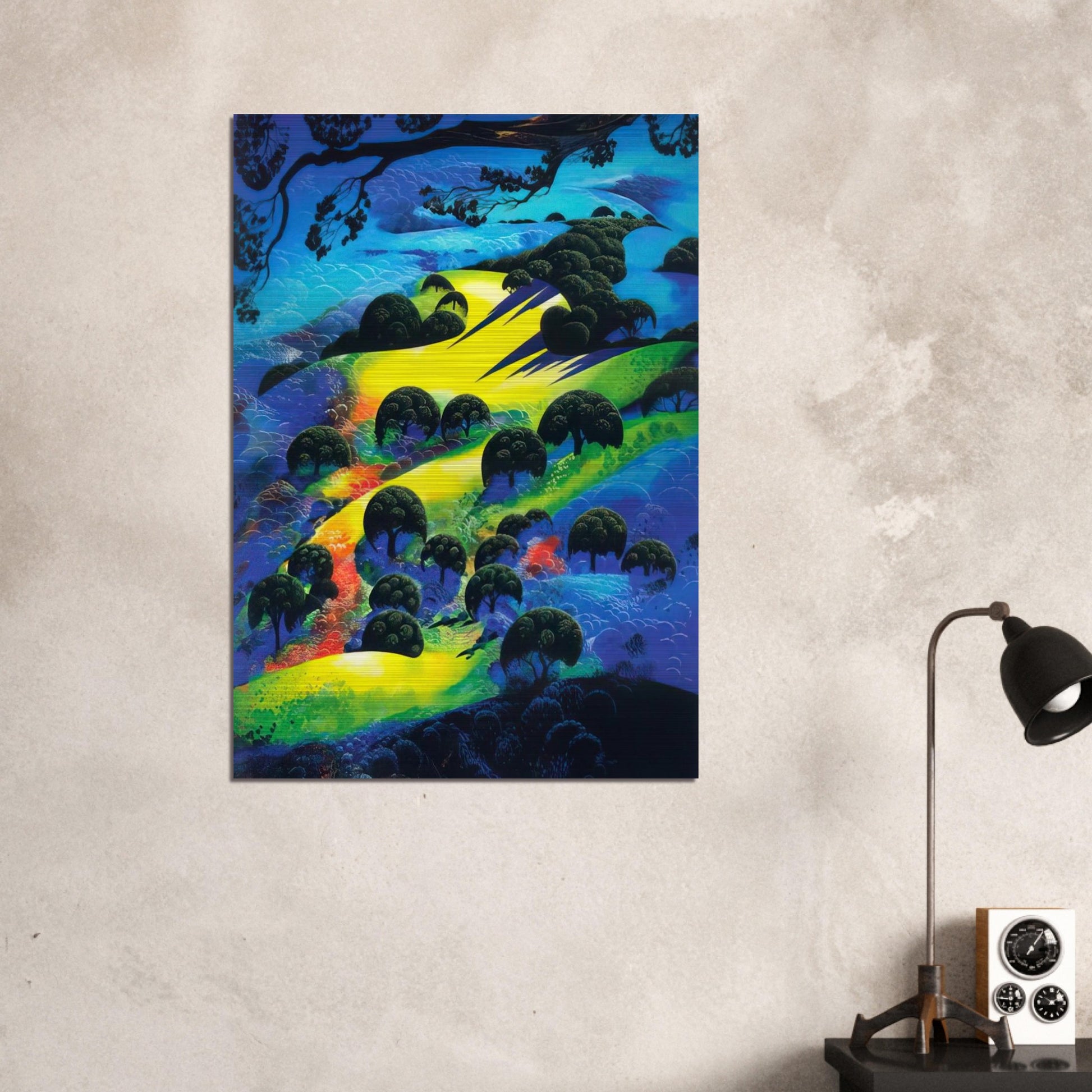 Fading Sunset Flame - Eyvind Earle Brushed Aluminum Print - 70x100 cm / 28x40 inches | Eyvind Earle Aluminum Print | Eyvind Earle Prints