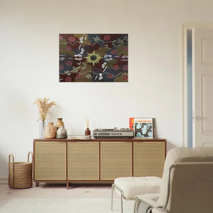 Frog and Kangaroo Dreaming - Native Art - Clifford Possum Tjapaltjarri Brushed Aluminum Print - 70x100 cm / 28x40 inches | Clifford Possum Tjapaltjarri Aluminum Print | Clifford Possum Tjapaltjarri Prints
