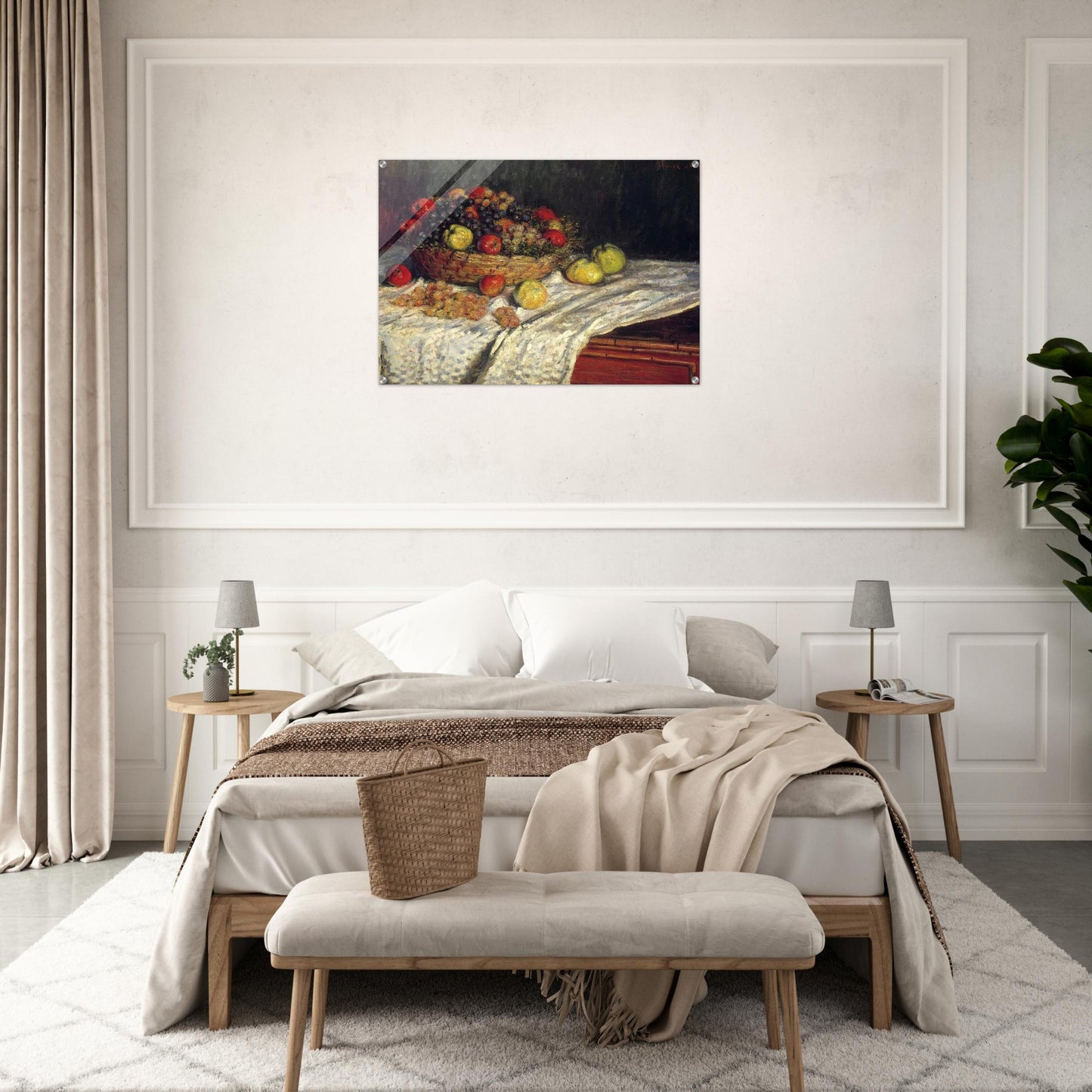 Fruit Basket with Apples and Grapes - claude monet Acrylic Print - 70x100 cm / 28x40″ inches