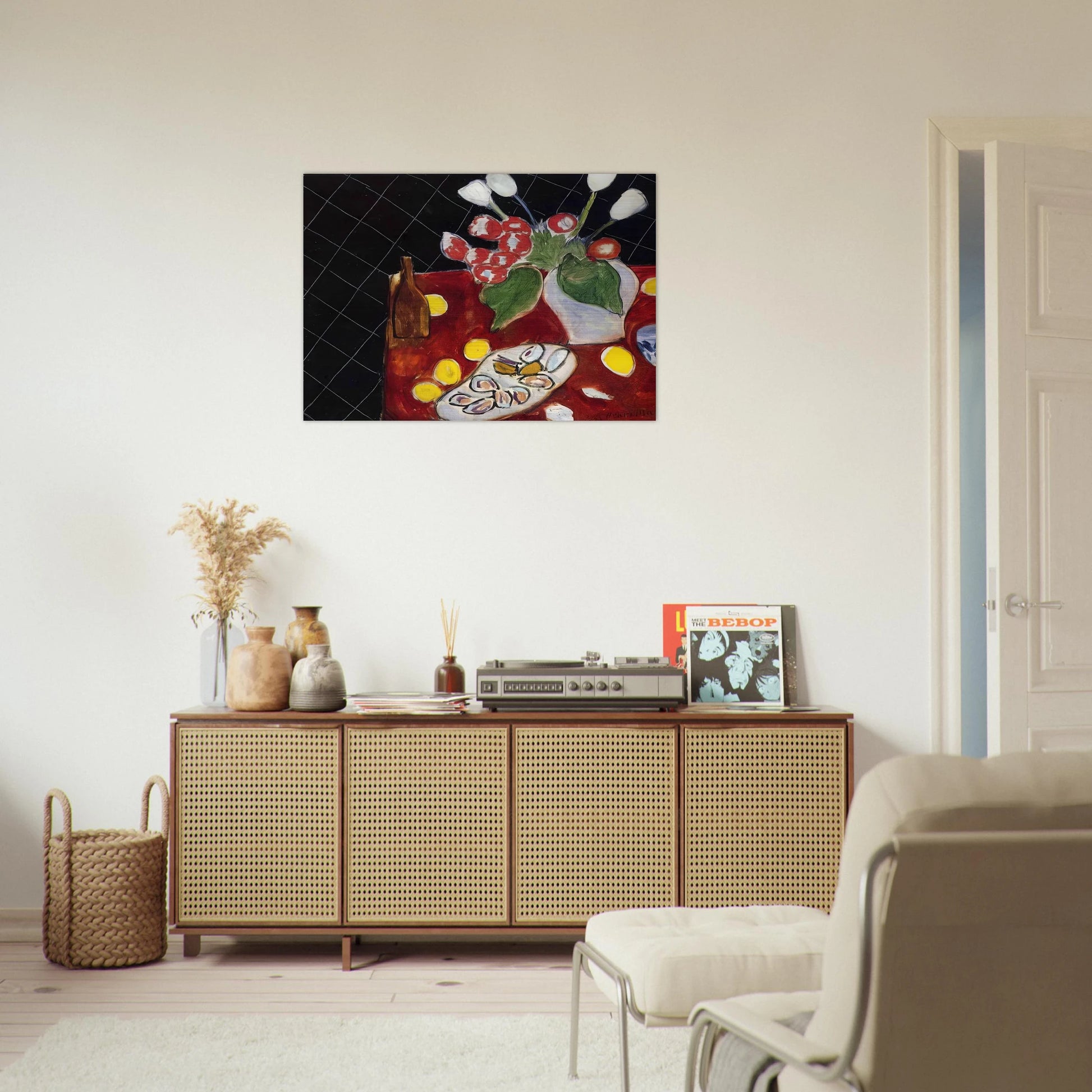 TULIPS AND OYSTERS ON A BLACK BACKGROUND 1943 - Henri Matisse Brushed Aluminum Print - 70x100 cm / 28x40 inches | Henri Matisse Aluminum Print | Henri Matisse Prints