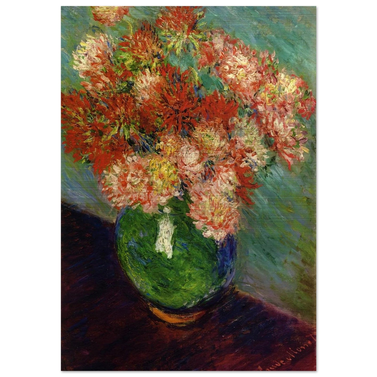 Vase of Chrysanthemums - claude monet Brushed Aluminum Print - 70x100 cm / 28x40 inches | claude monet Aluminum Print | claude monet Prints