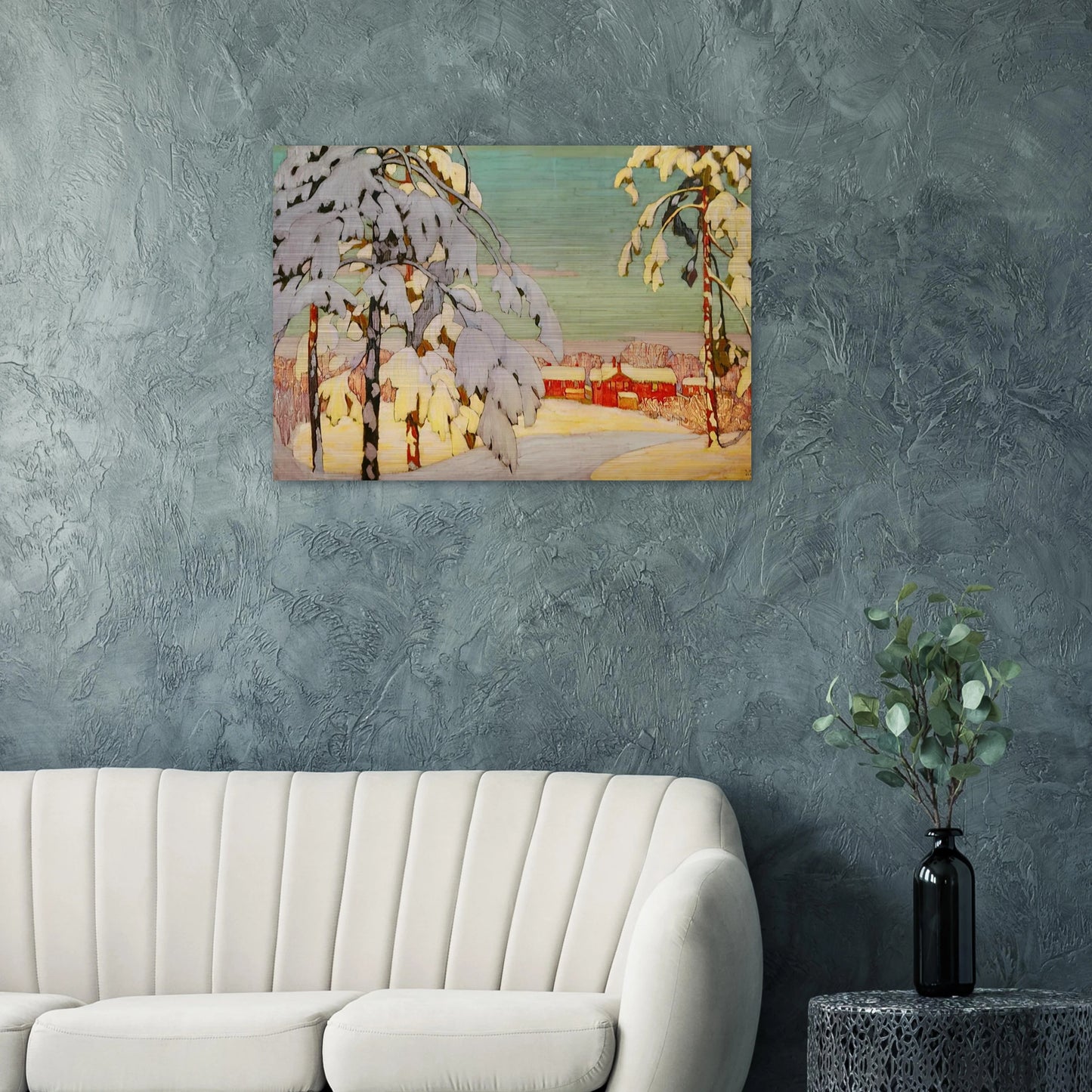 Winter Landscape with Pink House - 1918 - Lawren Harris Brushed Aluminum Print - 70x100 cm / 28x40 inches | Lawren Harris Aluminum Print | Lawren Harris Prints