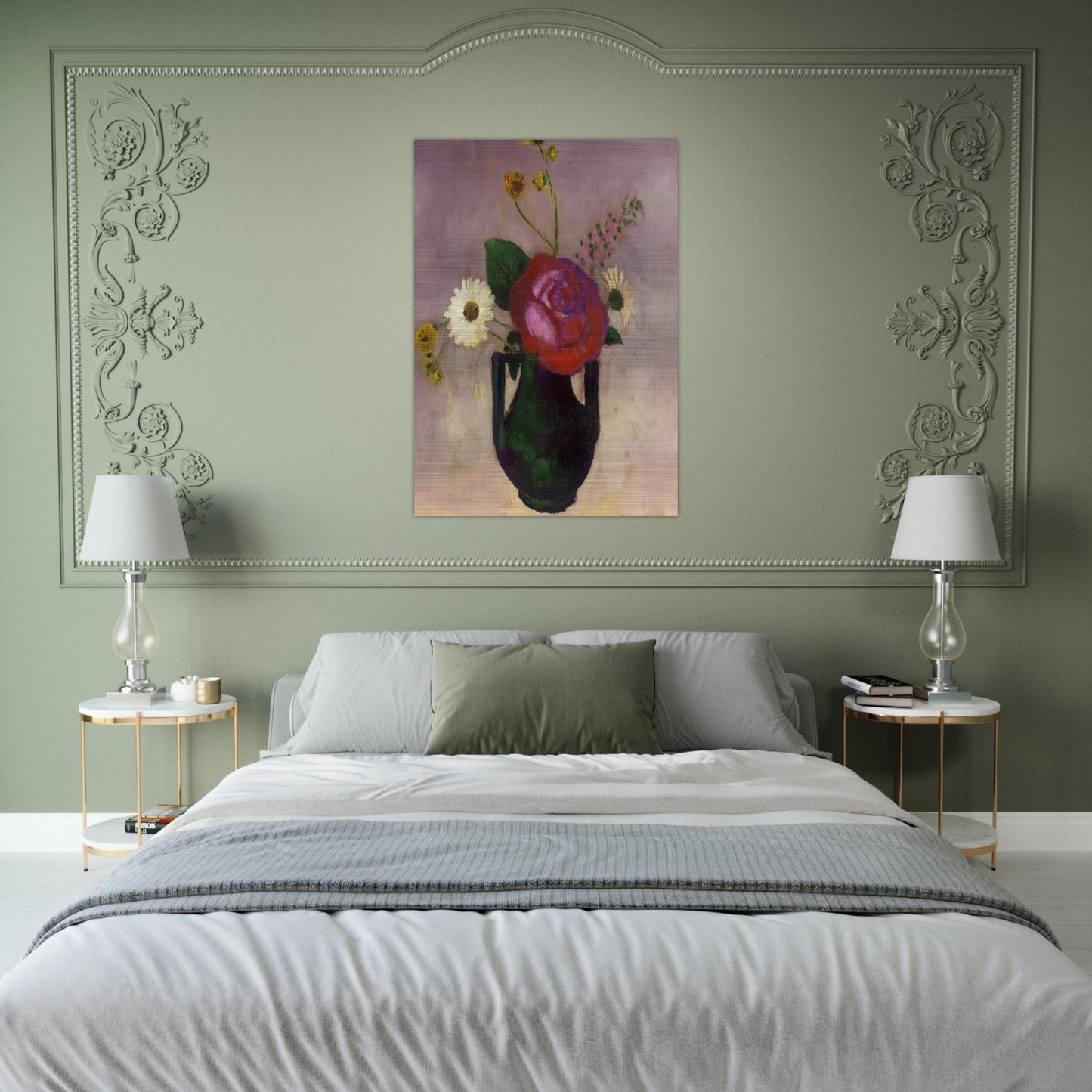 ROSE AND DAISY - Odilon Redon Brushed Aluminum Print - 70x100 cm / 28x40 inches | Odilon Redon Aluminum Print | Odilon Redon Prints