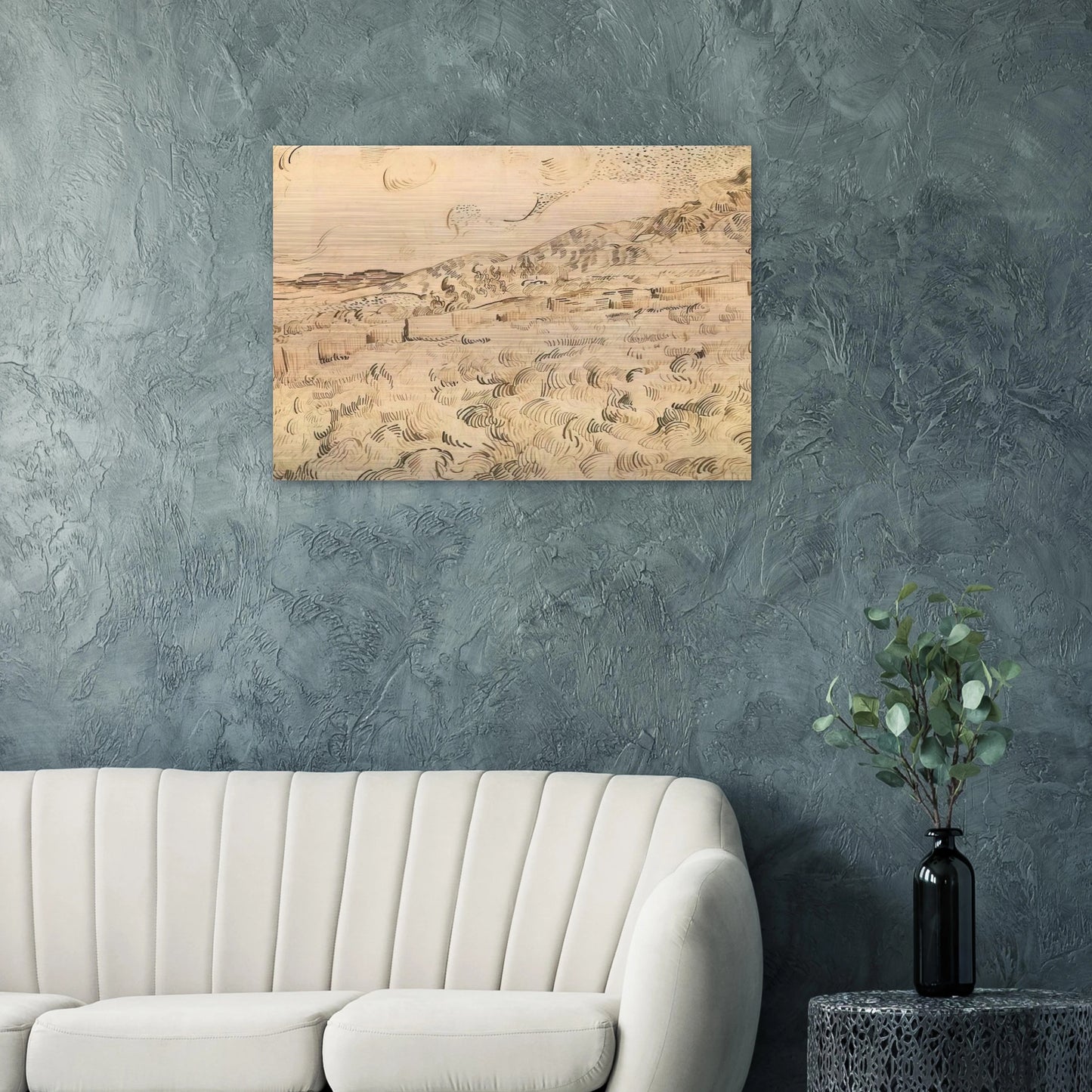 Mountain Landscape Seen across the Walls - Vincent van Gogh Brushed Aluminum Print - 70x100 cm / 28x40 inches | Vincent van Gogh Aluminum Print | Vincent van Gogh Prints