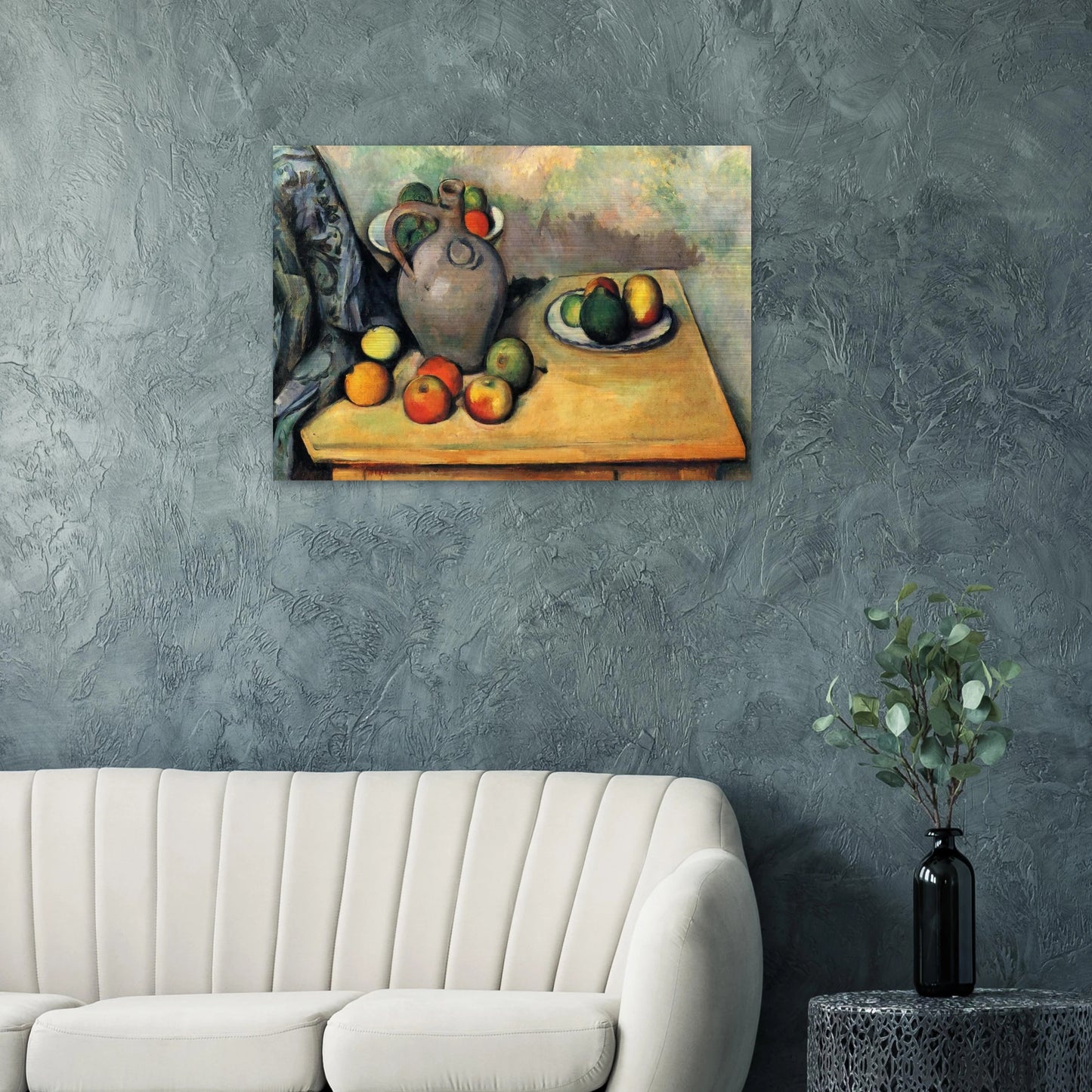 Still life, jug and fruit on a table - Paul Cézanne Brushed Aluminum Print - 70x100 cm / 28x40 inches | Paul Cézanne Aluminum Print | Paul Cézanne Prints