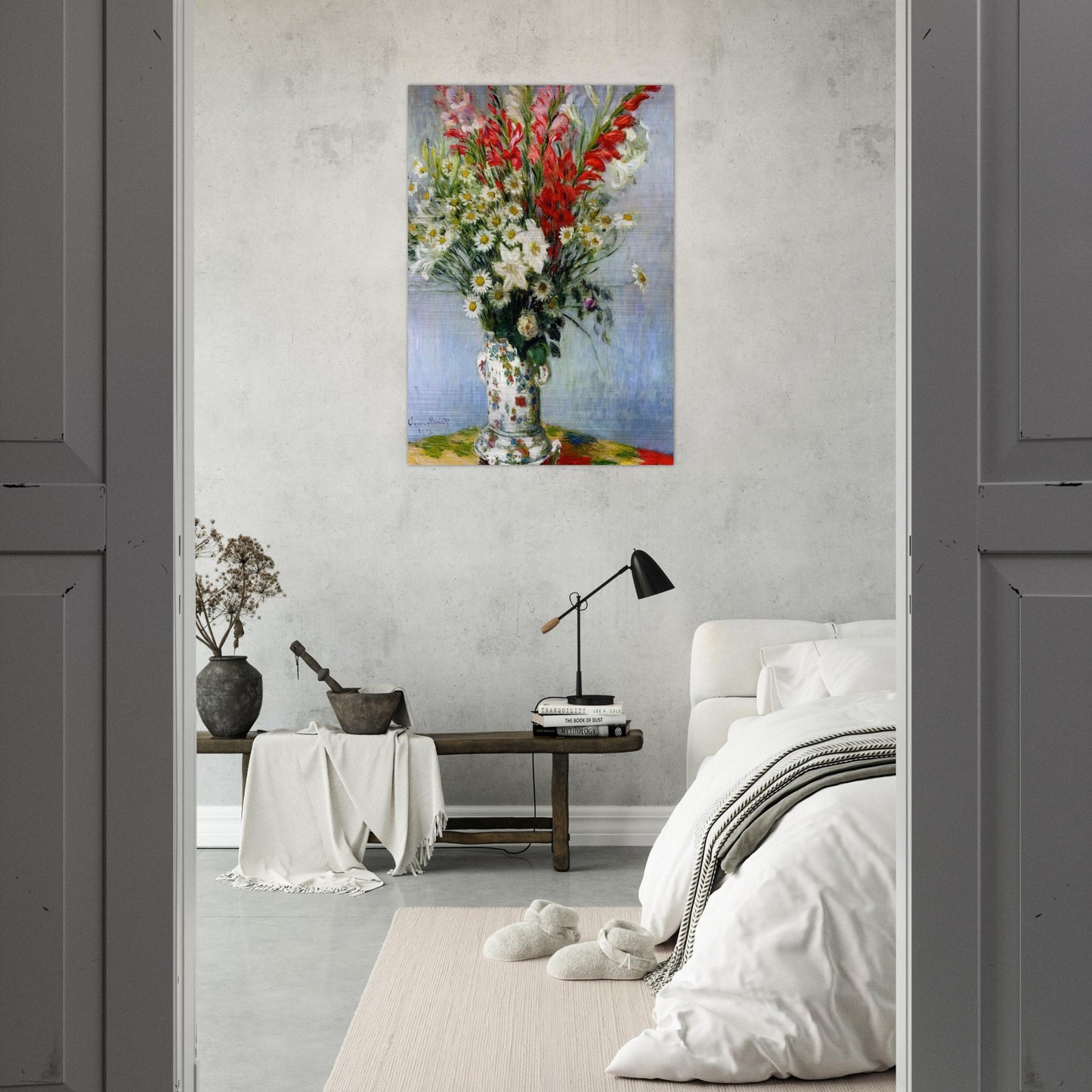 Bouquet of Gadiolas, Lilies and Dasies - claude monet Brushed Aluminum Print - 70x100 cm / 28x40 inches | claude monet Aluminum Print | claude monet Prints
