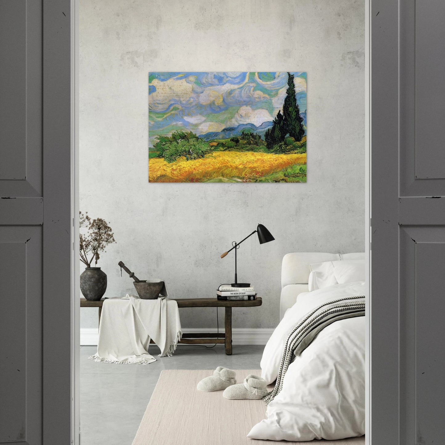 Wheat Field with Cypresses at the Haude Galline near Eygalieres - Vincent van Gogh Brushed Aluminum Print - 70x100 cm / 28x40 inches | Vincent van Gogh Aluminum Print | Vincent van Gogh Prints