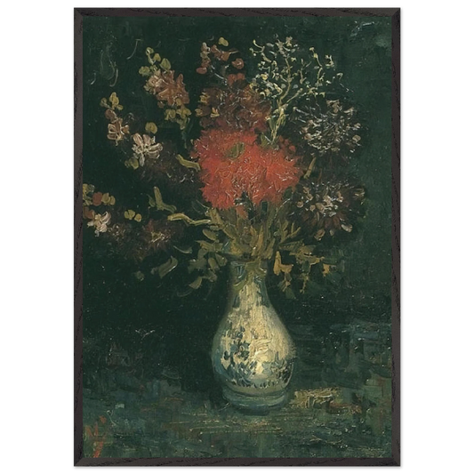 Vase with flowers N4 - Vincent van Gogh 70x100 cm / 28x40 inches Framed Art Print – Black Wooden Frame