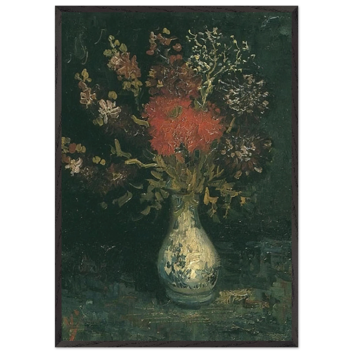 Vase with flowers N4 - Vincent van Gogh 70x100 cm / 28x40 inches Framed Art Print – Black Wooden Frame