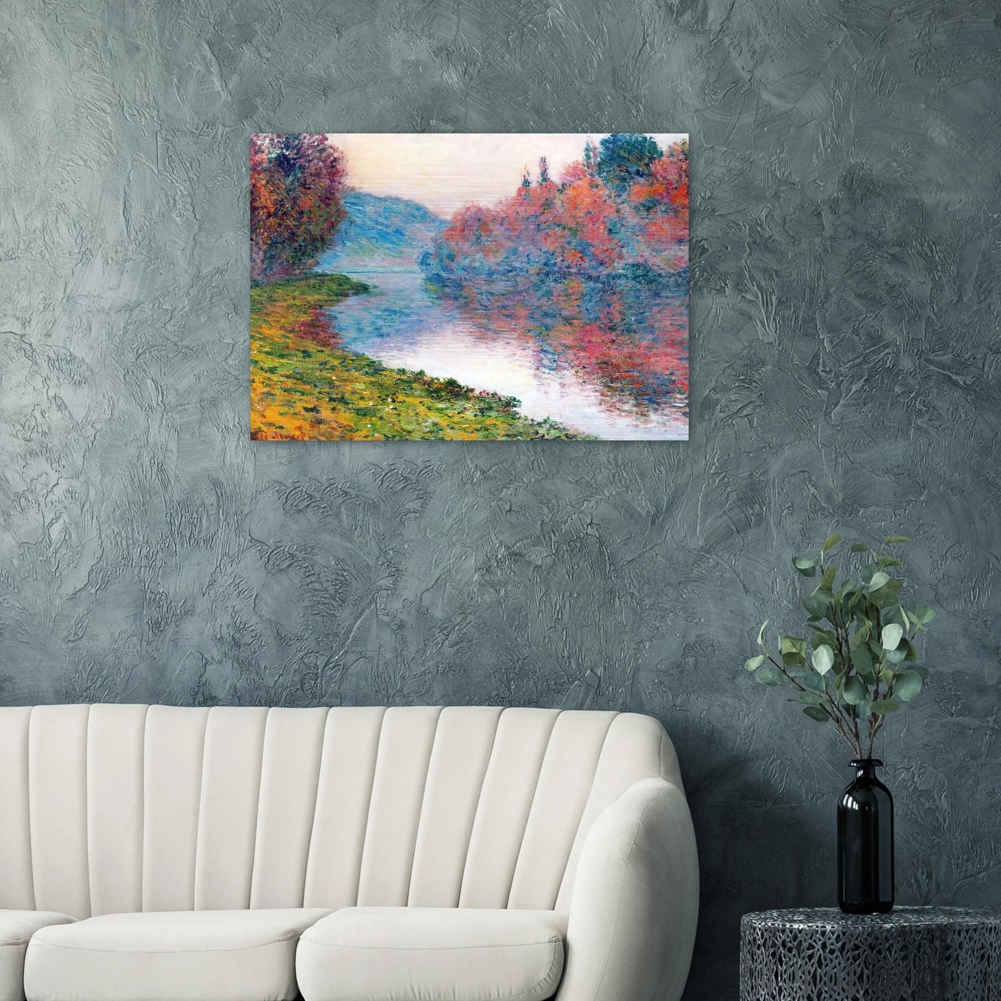 Banks of the Seine at Jenfosse - Clear Weather - claude monet Brushed Aluminum Print - 70x100 cm / 28x40 inches | claude monet Aluminum Print | claude monet Prints