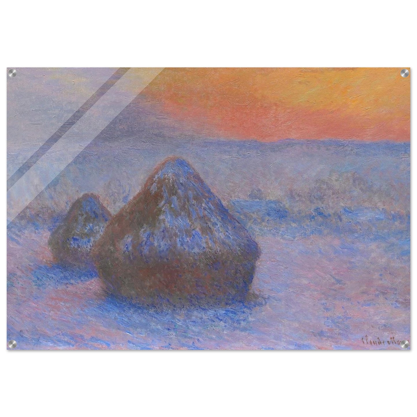 Stacks of Wheat Sunset, Snow Effect - claude monet Acrylic Print - 70x100 cm / 28x40″ inches