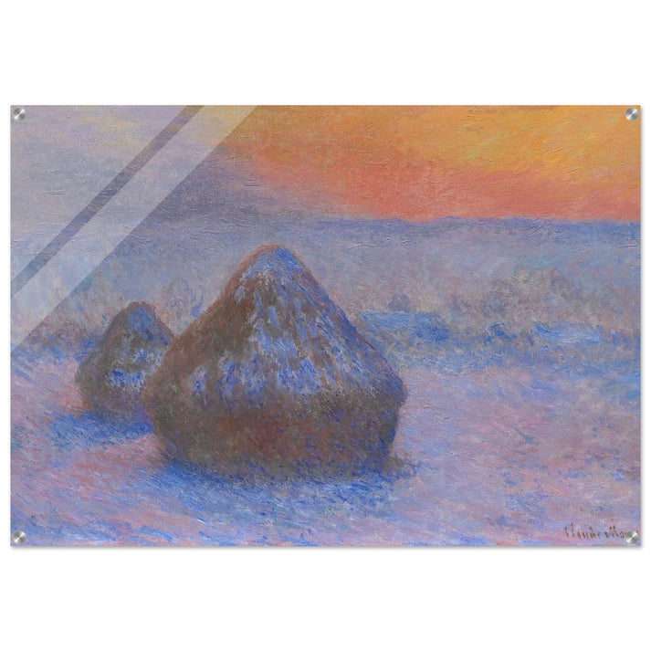 Stacks of Wheat Sunset, Snow Effect - claude monet Acrylic Print - 70x100 cm / 28x40″ inches