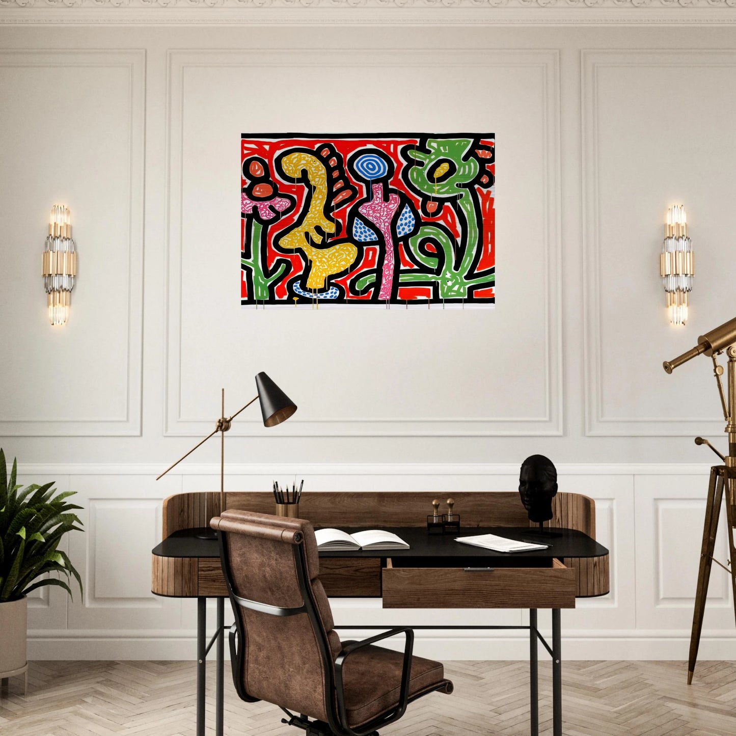 FLOWERS IV 1990 - Keith Haring Brushed Aluminum Print - 70x100 cm / 28x40 inches | Keith Haring Aluminum Print | Keith Haring Prints
